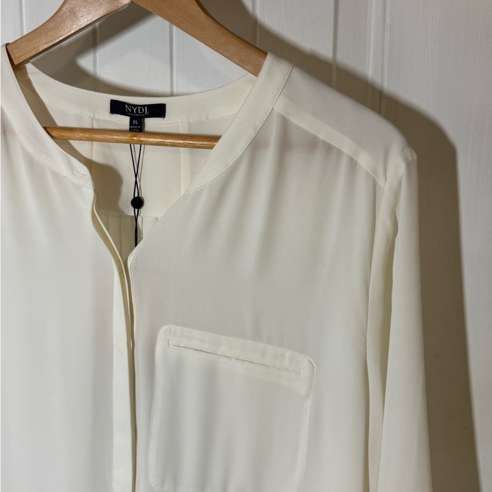 NYDJ White 3/4 Sleeve Relaxed Blouse with Mandarin Collar - Picture 3 of 9